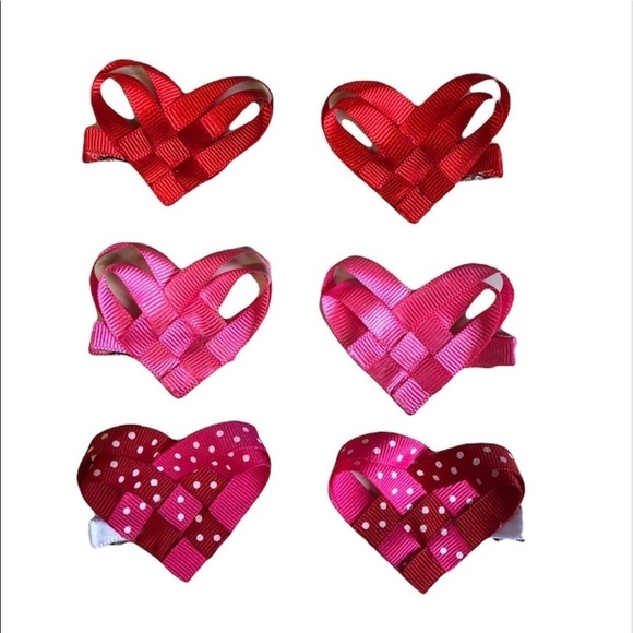 Other - 2/$15 Set of 6 Heart Hair Clips | Pink & Red Valentine Bows | Girls